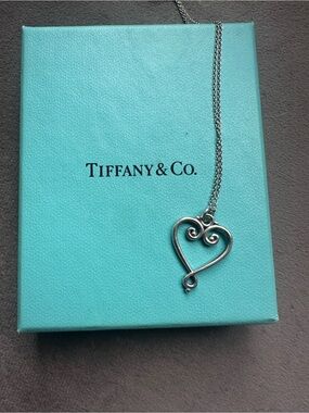 Tiffany & Co. Silver Open Heart Pendant Necklace with Swirl Detail